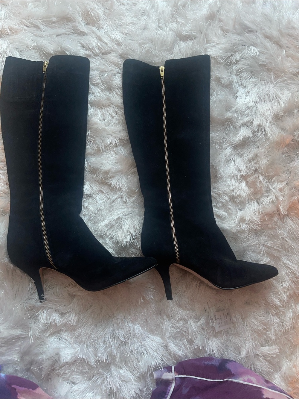 Neiman Marcus Black Suede Knee-High Zip-Heel Boots